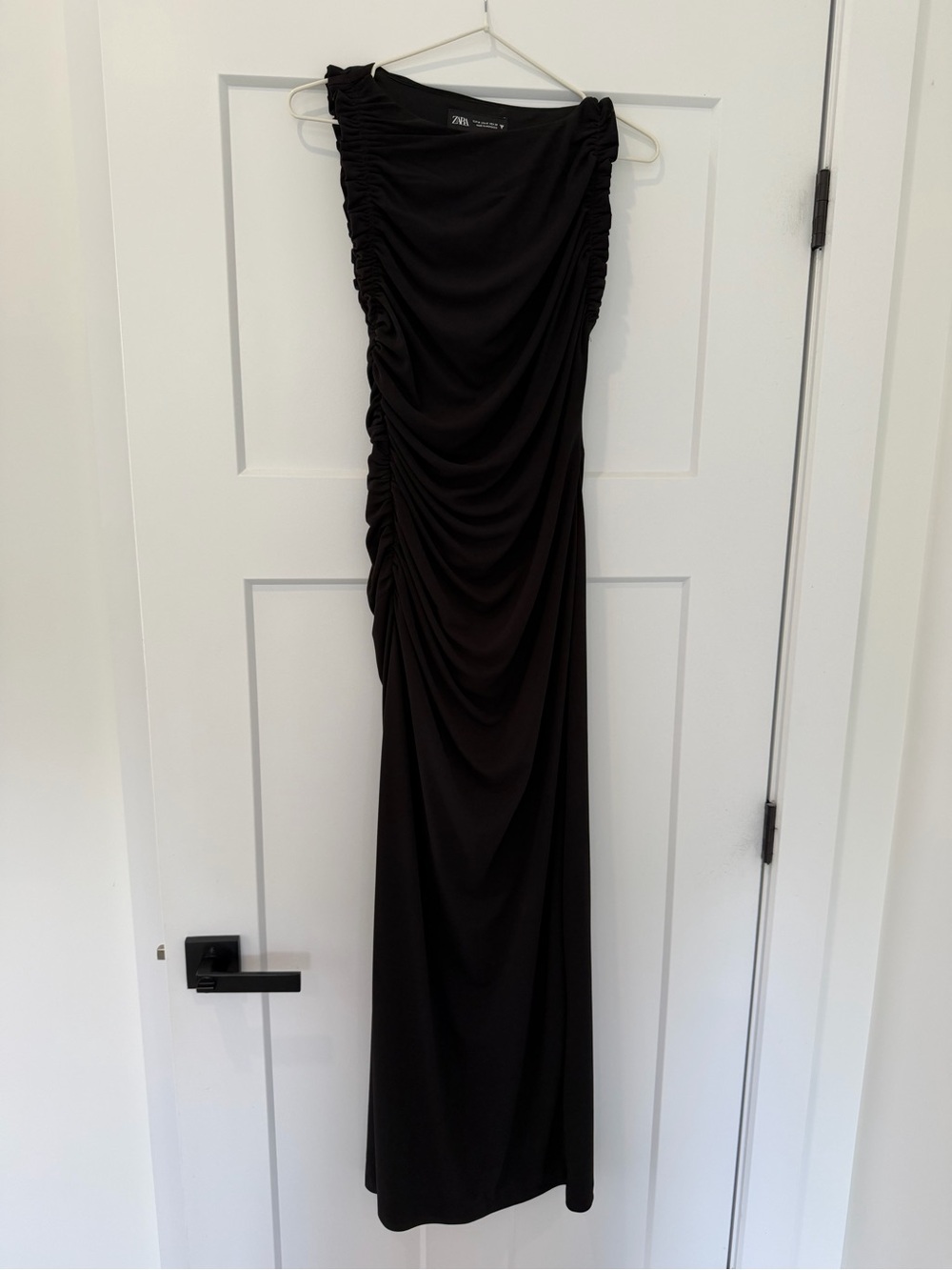 Zara Black Ruched Side-Gather Maxi Dress
